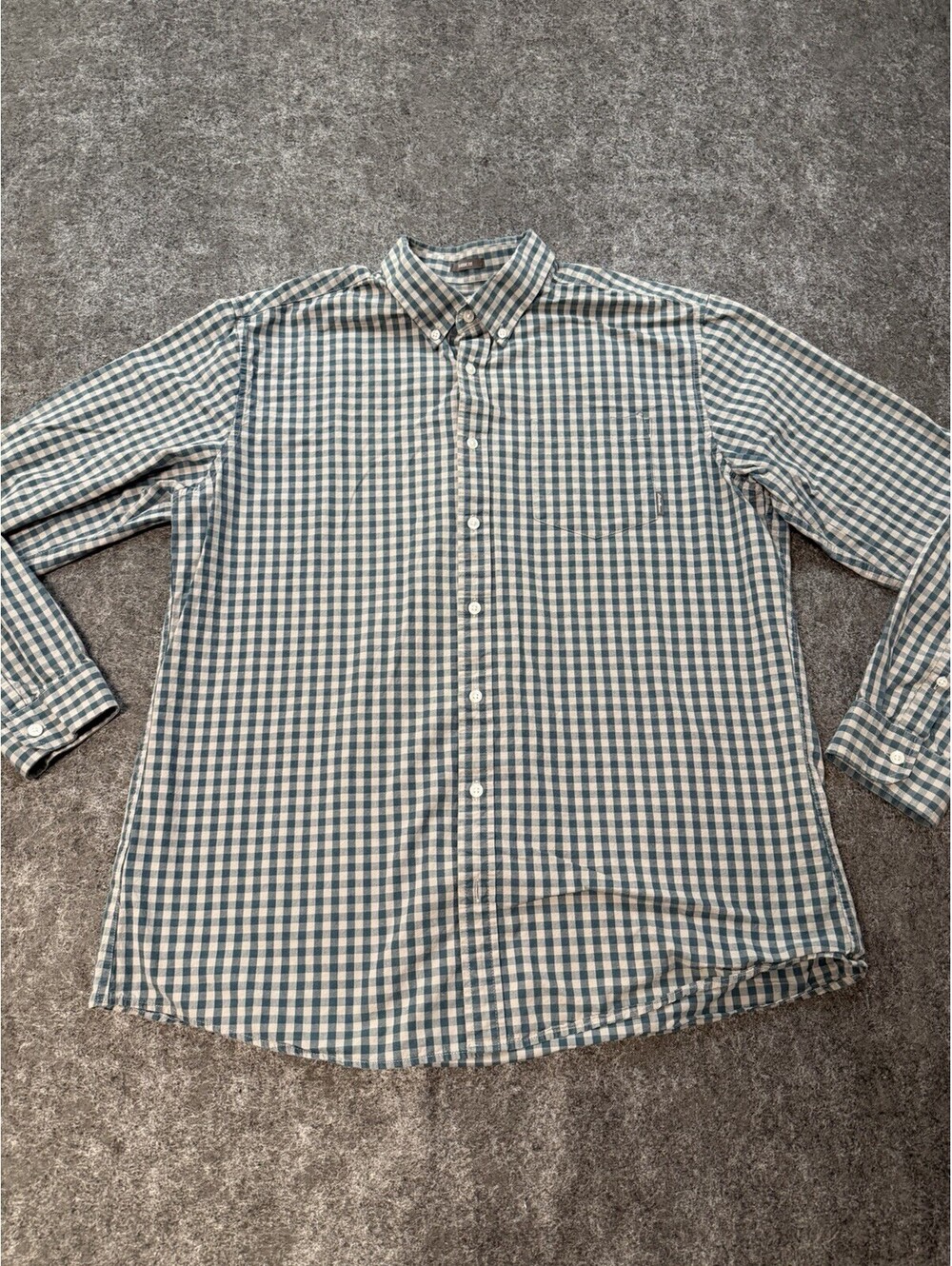 Eddie Bauer Men’s XL Tall TXL Button Down Shirt Blue Gingham Check Long Sleeve